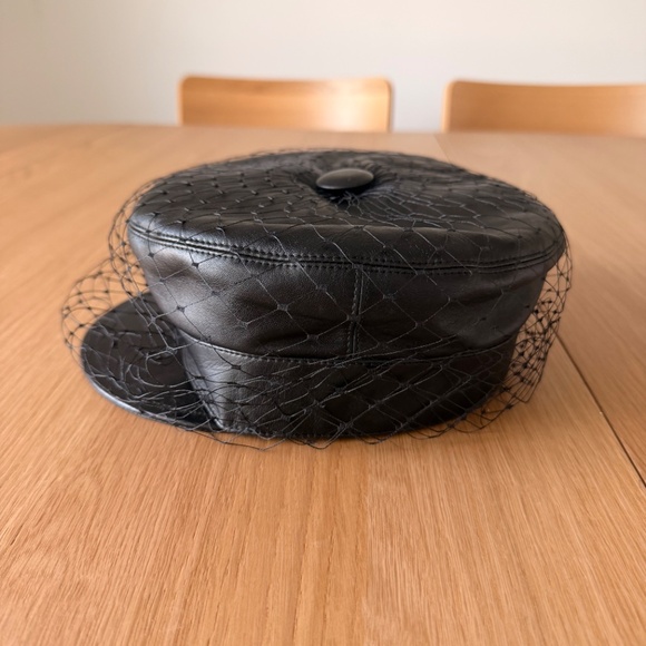 Dior Leather Veiled Beret Black Gold Logo w/ Box main image 5
